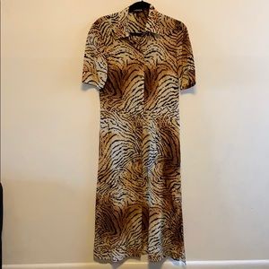 Escada Animal Print Button Down Silk Dress